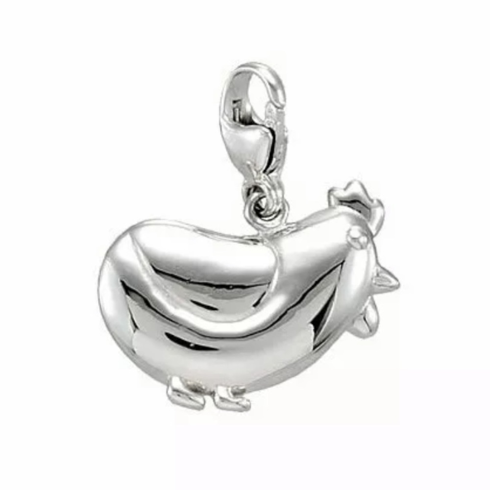 Sterling Silver Chicken Charm Lobster Clasp